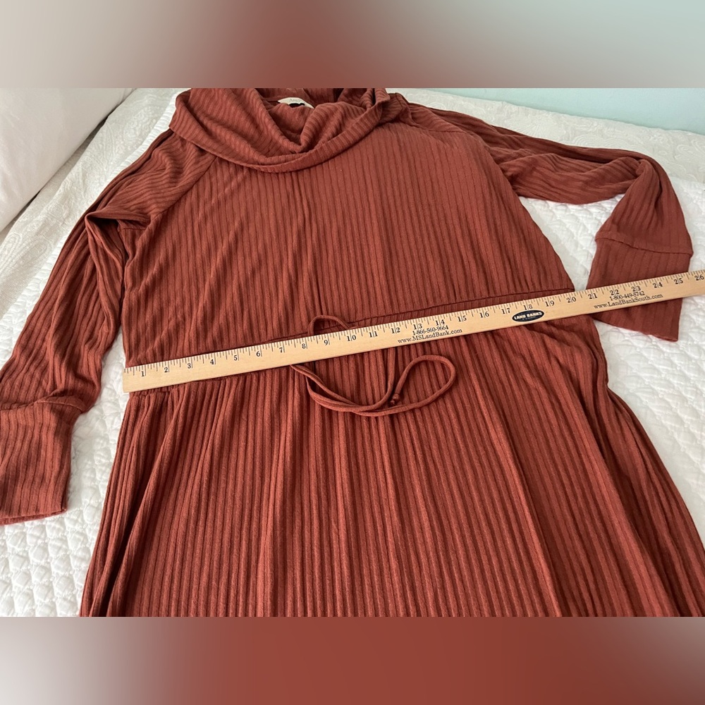 AnyBody Rust Long Sleeve cowl neck Ribbed Dress-Size XL - Picture 11 of 16